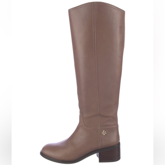 Tory Burch tan brown Leather Knee-High Boots zip up boots fall boots block heel - Picture 2 of 16